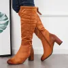 Wide Calf Chunky Heel Riding Boots Round Toe Knee High Boots sold by Tinstree
