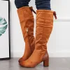 Wide Calf Chunky Heel Riding Boots Round Toe Knee High Boots sold by Tinstree