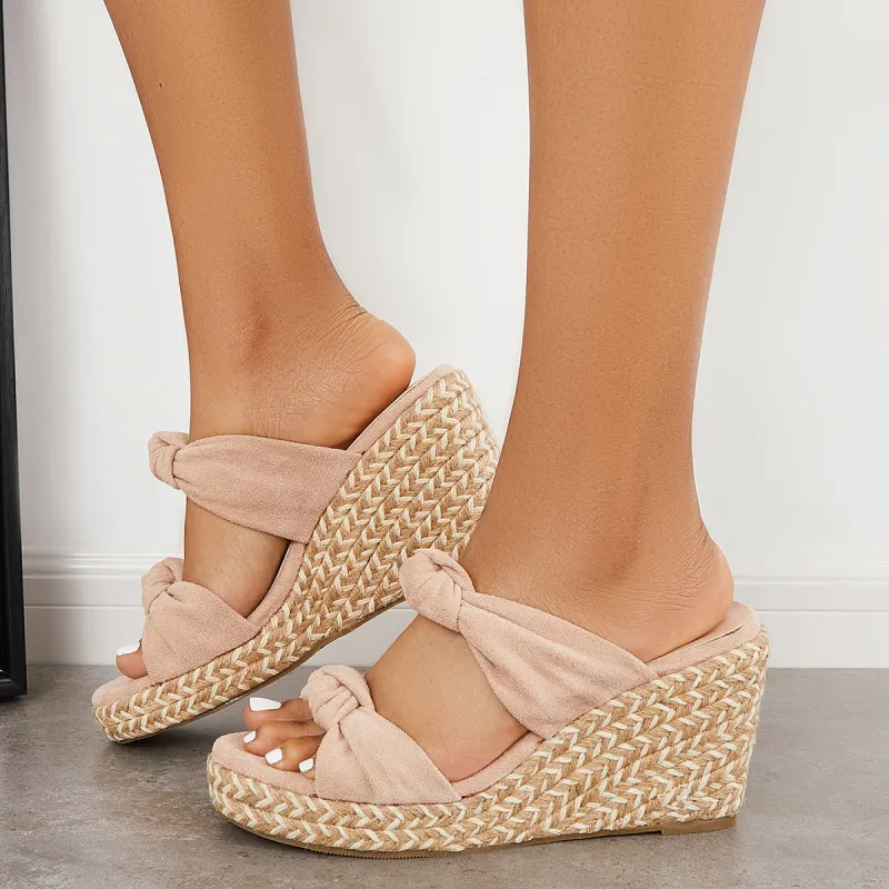 Bow Platform Espadrille Wedges Open Toe Slide Sandals sold by Tinstree