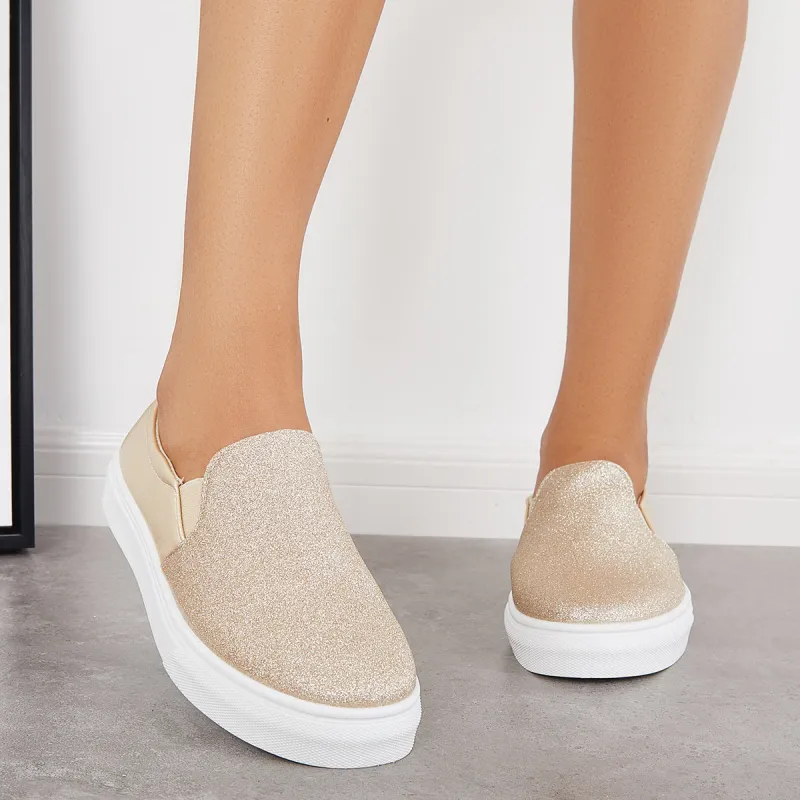 Shiny Slip on Flat Loafers Low Top Walking Sneakers sold by Tinstree