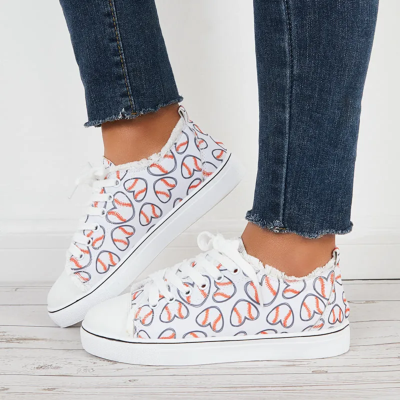 Heart Print Low Top Canvas Sneakers Lace Up Walking Shoes sold by Tinstree