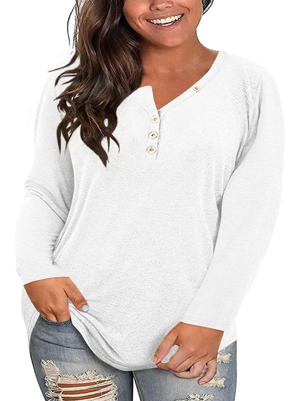 Women V Neck Long Sleeve T-Shirts Casual Button Tops Loose Comfy Warm Blouse sold by Tinstree product image thumbnail 5