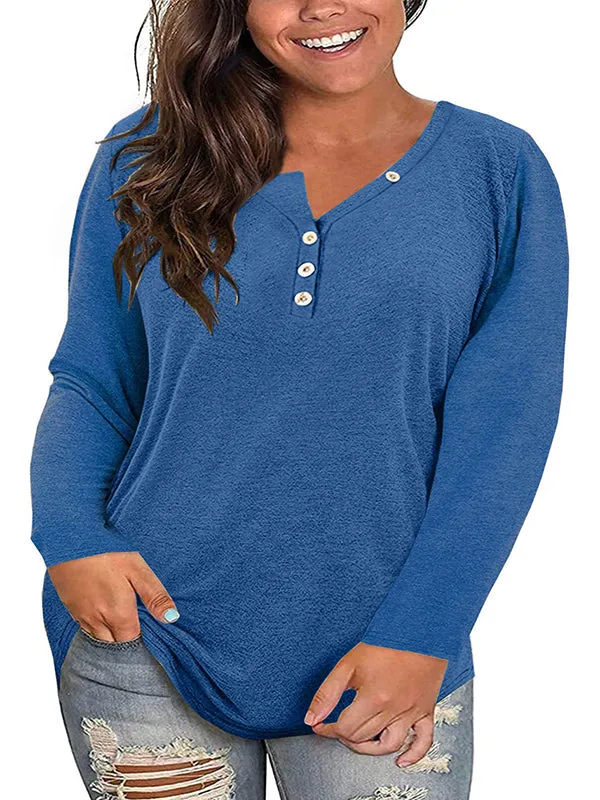 Women V Neck Long Sleeve T-Shirts Casual Button Tops Loose Comfy Warm Blouse sold by Tinstree product image thumbnail 3