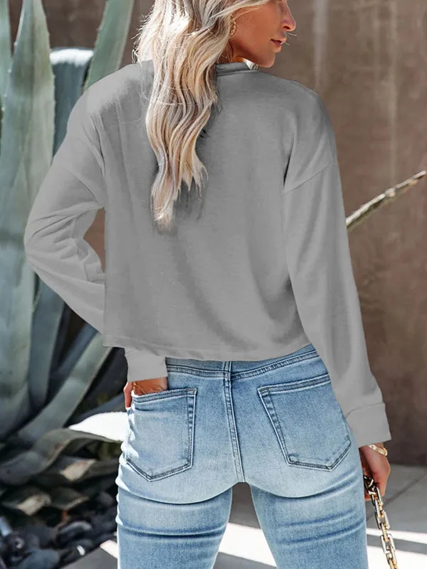 Womens Crop Tops Long Sleeve Crewneck Sweatshirt Cute Pullover Casual Solid Blouses sold by Tinstree