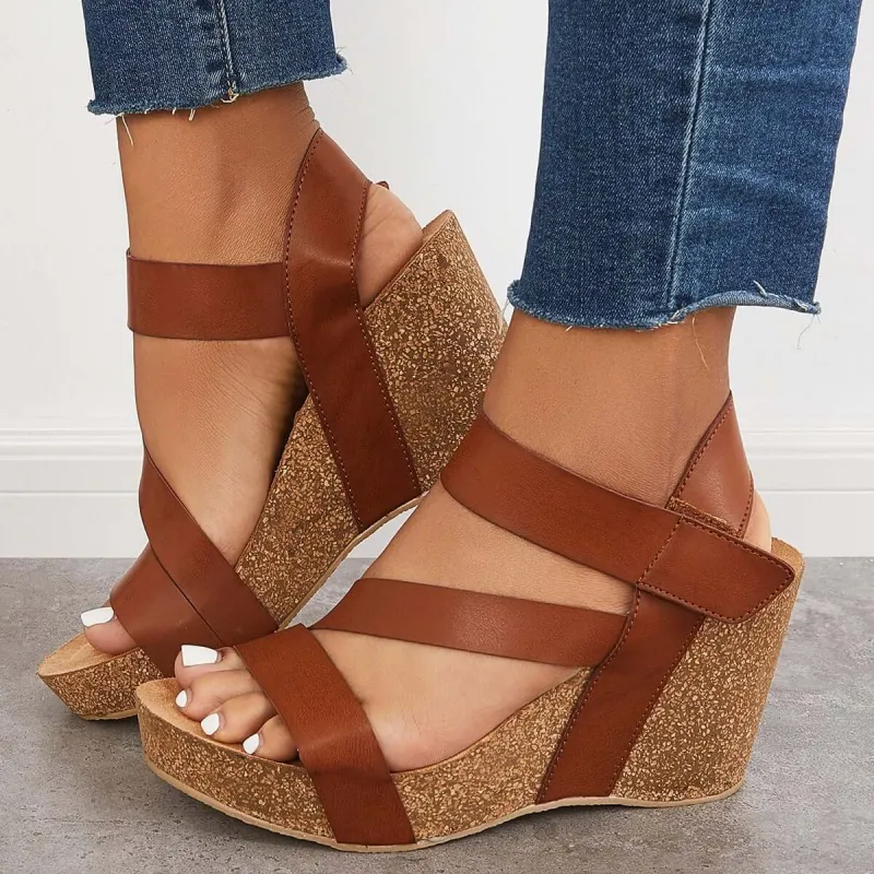 Cork Platform Wedges Ankle Strap Slingback Sandals sold by Tinstree