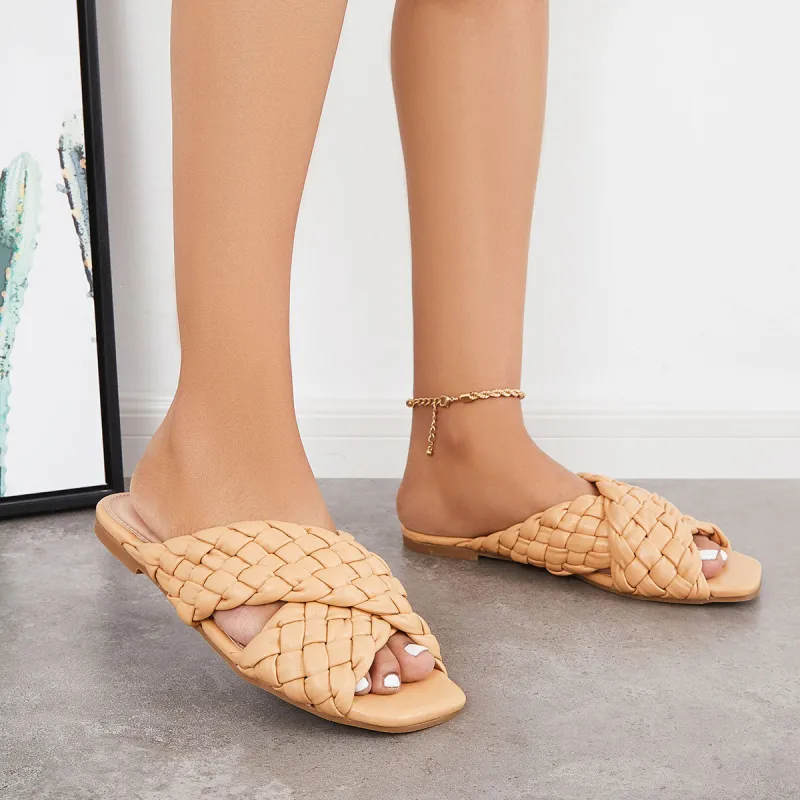 Criss Cross Braided Woven Slippers Flat Slide Sandals sold by Tinstree