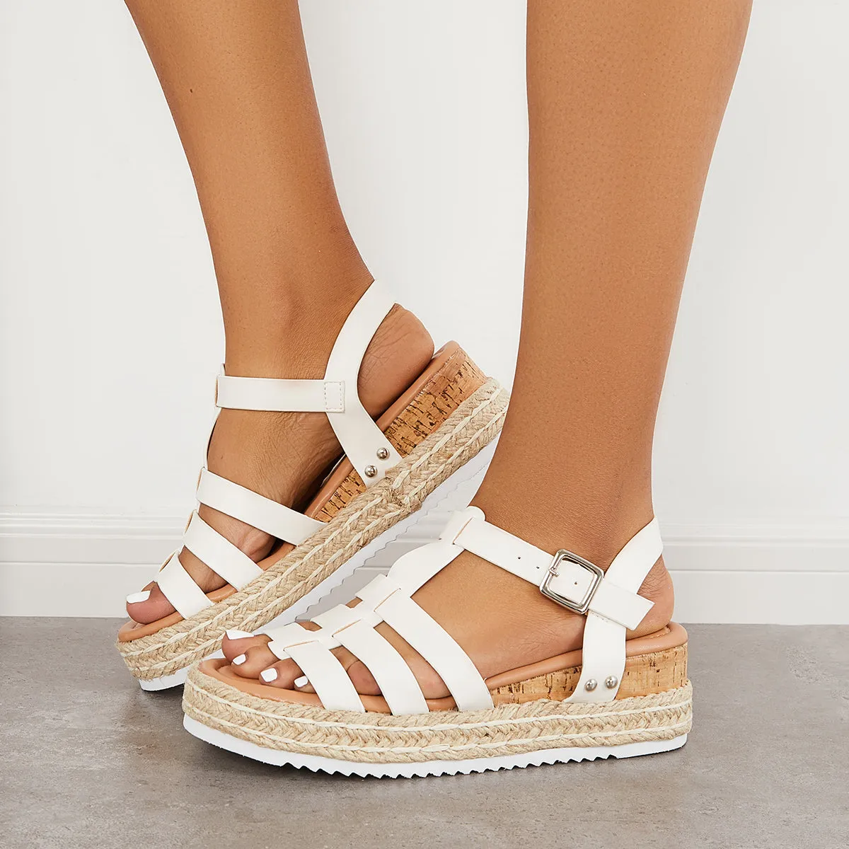 Women Open Toe Wedges Platform Espadrille T-Strap Sandals sold by Tinstree product image thumbnail 2