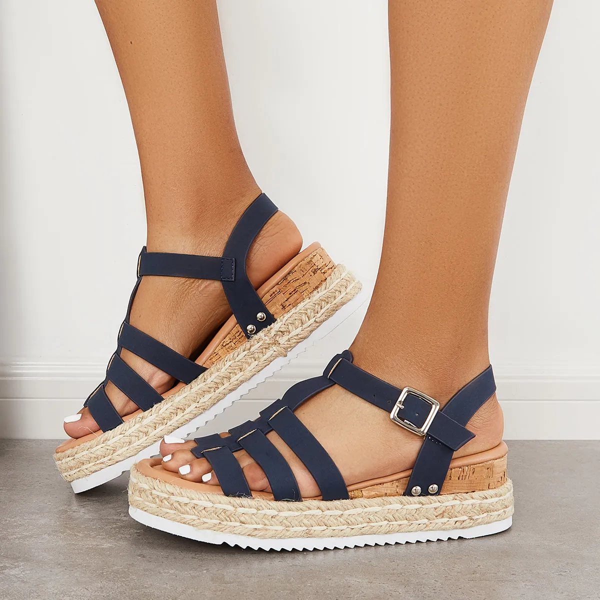 Women Open Toe Wedges Platform Espadrille T-Strap Sandals sold by Tinstree product image thumbnail 5