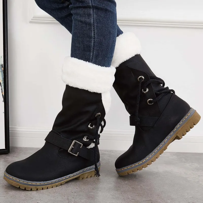 Mid Calf Winter Pull on Booties Mid Knee High Snow Boots sold by Tinstree