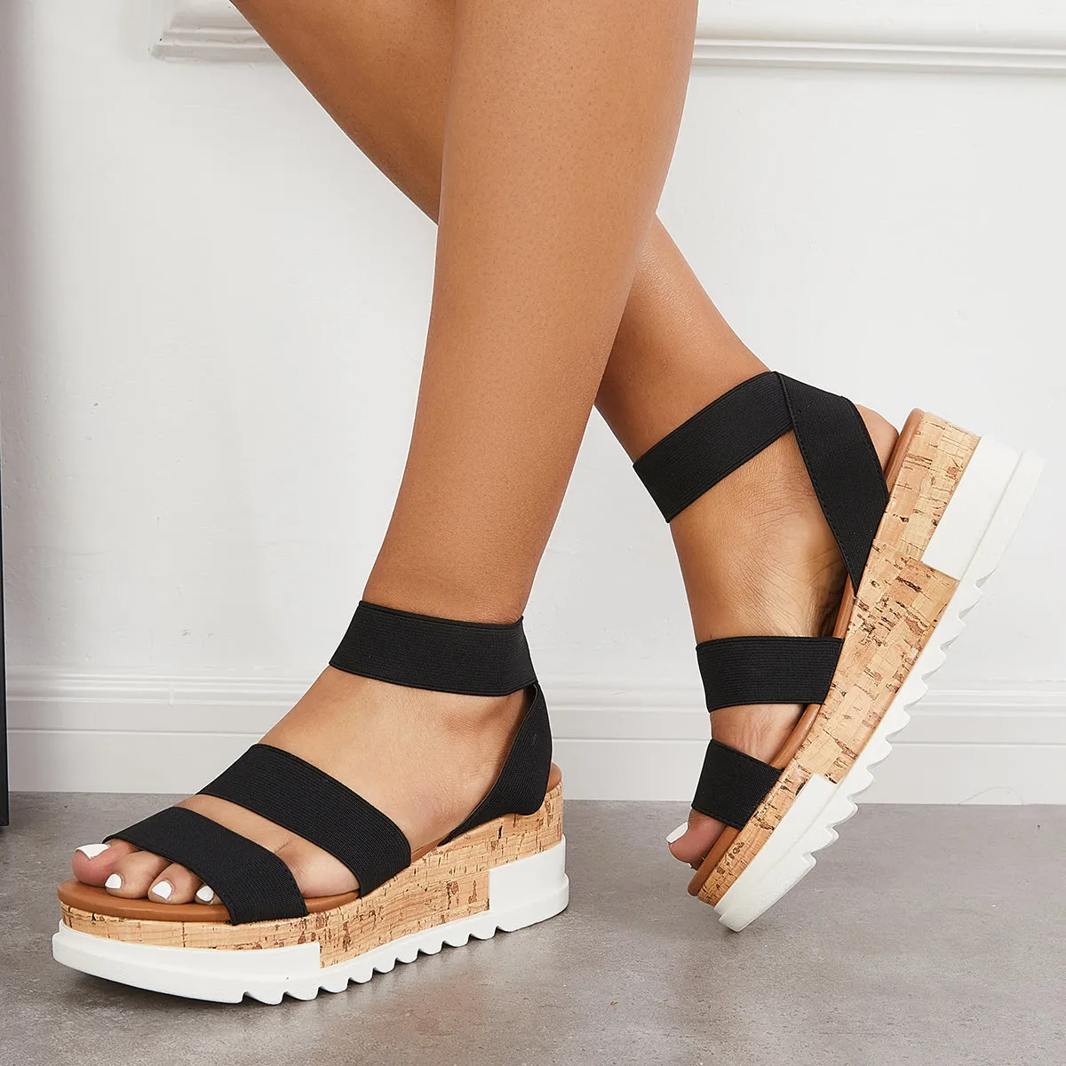 Casual Platform Wedge Slingback Shoes Elastic Strap Sandals sold by Tinstree