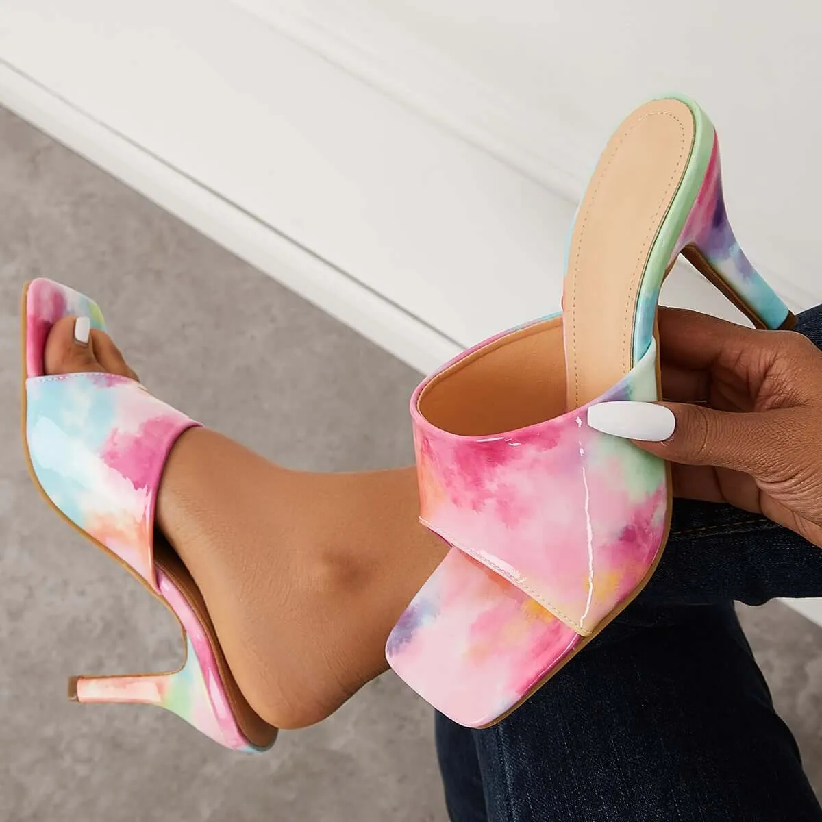 Multicolor Square Toe Mule Sandals Slip on Kitten Heel Slippers sold by Tinstree product image thumbnail 4