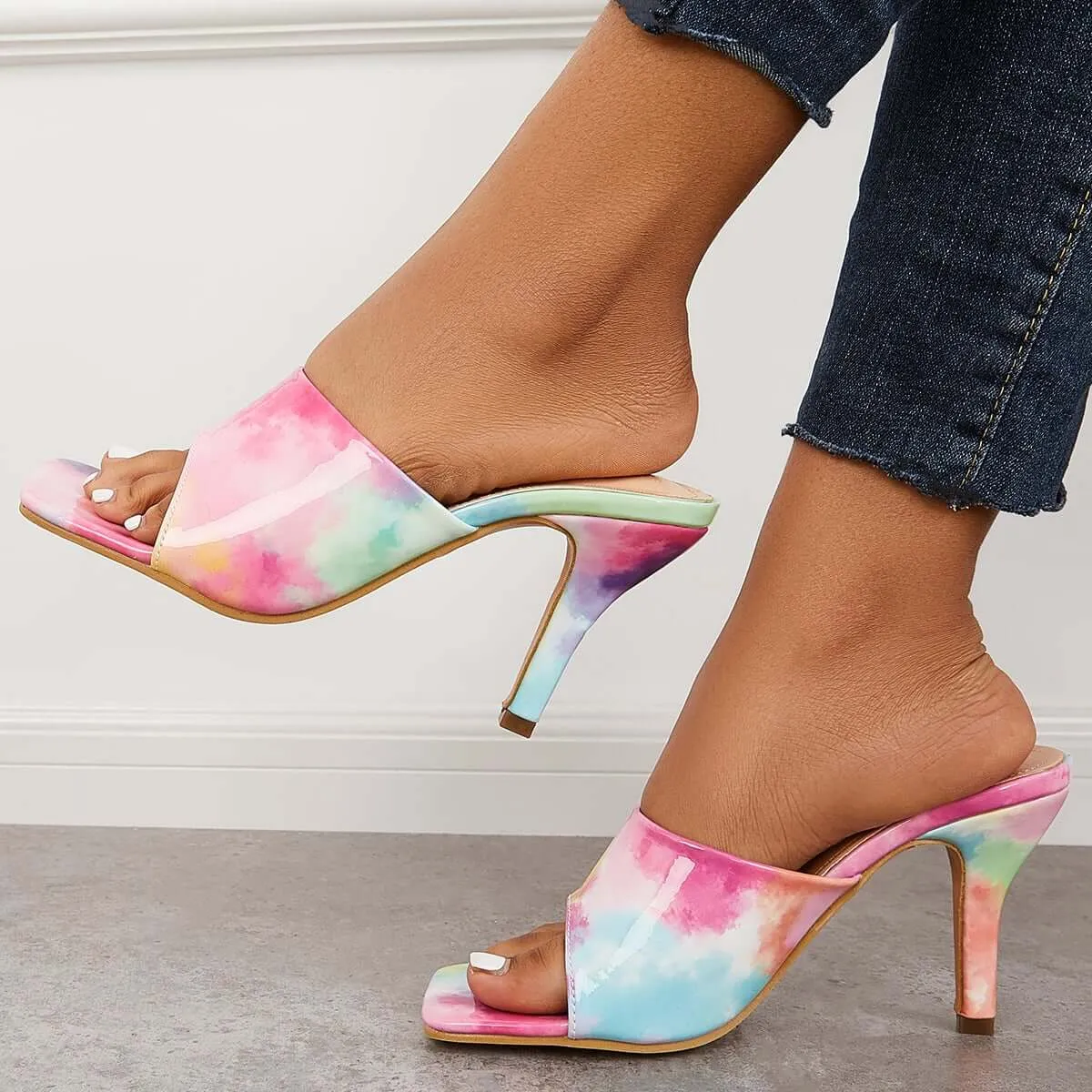 Multicolor Square Toe Mule Sandals Slip on Kitten Heel Slippers sold by Tinstree product image thumbnail 3