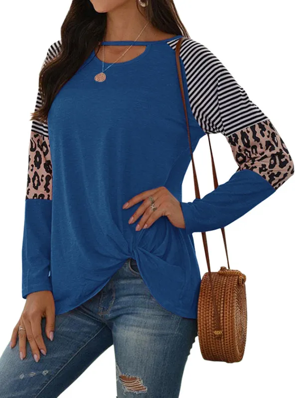 Womens Long Sleeve Crewneck Sweatshirt Leopard Splicing Loose Pullover Tops sold by Tinstree product image thumbnail 4