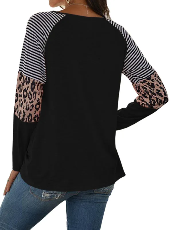 Womens Long Sleeve Crewneck Sweatshirt Leopard Splicing Loose Pullover Tops sold by Tinstree product image thumbnail 3