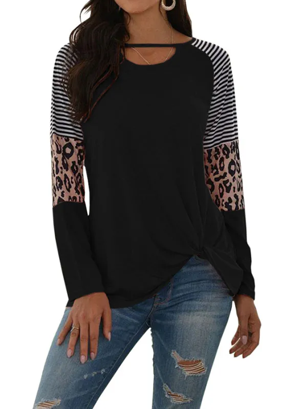 Womens Long Sleeve Crewneck Sweatshirt Leopard Splicing Loose Pullover Tops sold by Tinstree product image thumbnail 2