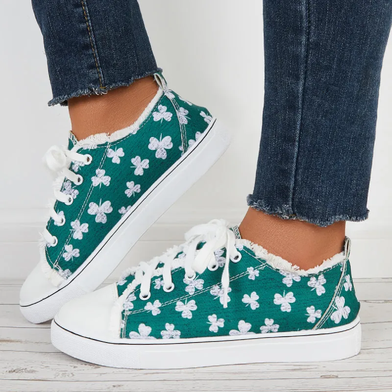 Floral Print Lace Up Canvas Shoes Flat Walking Sneakers sold by Tinstree