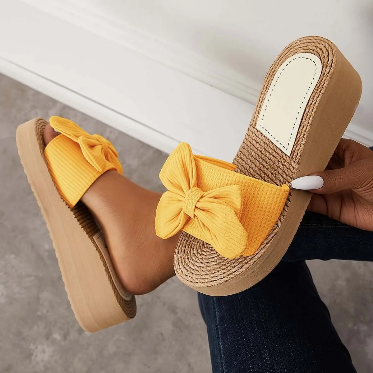 Casual Bowknot Platform Slippers Slip on Slide Sandals sold by Tinstree product image thumbnail 4