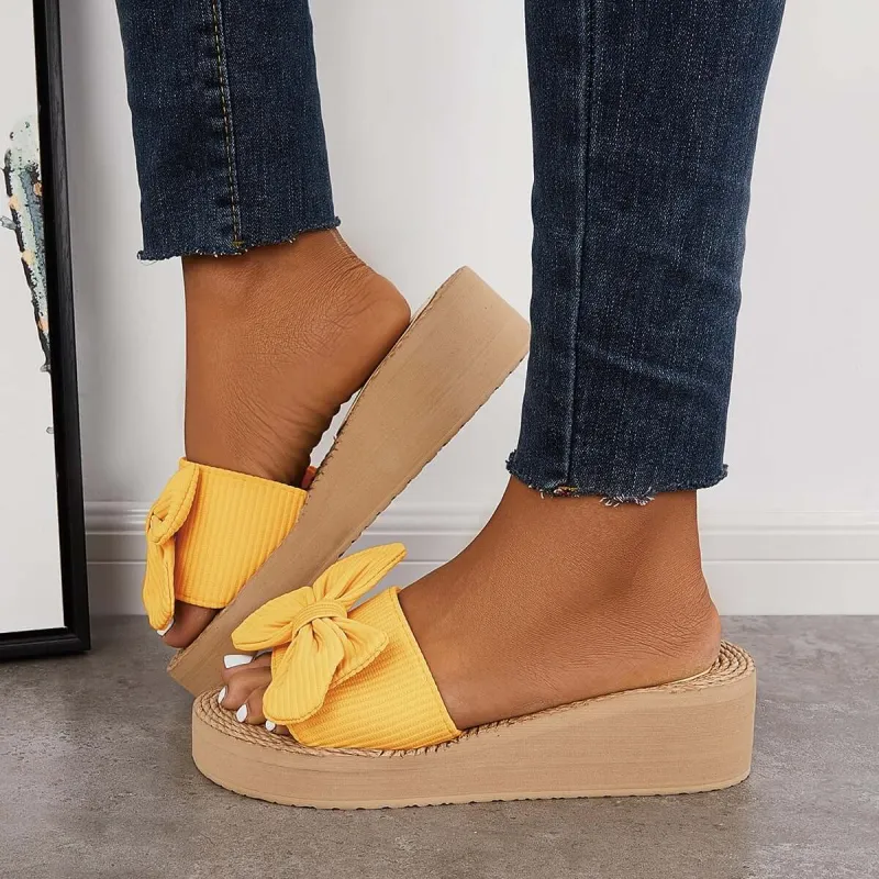 Casual Bowknot Platform Slippers Slip on Slide Sandals sold by Tinstree