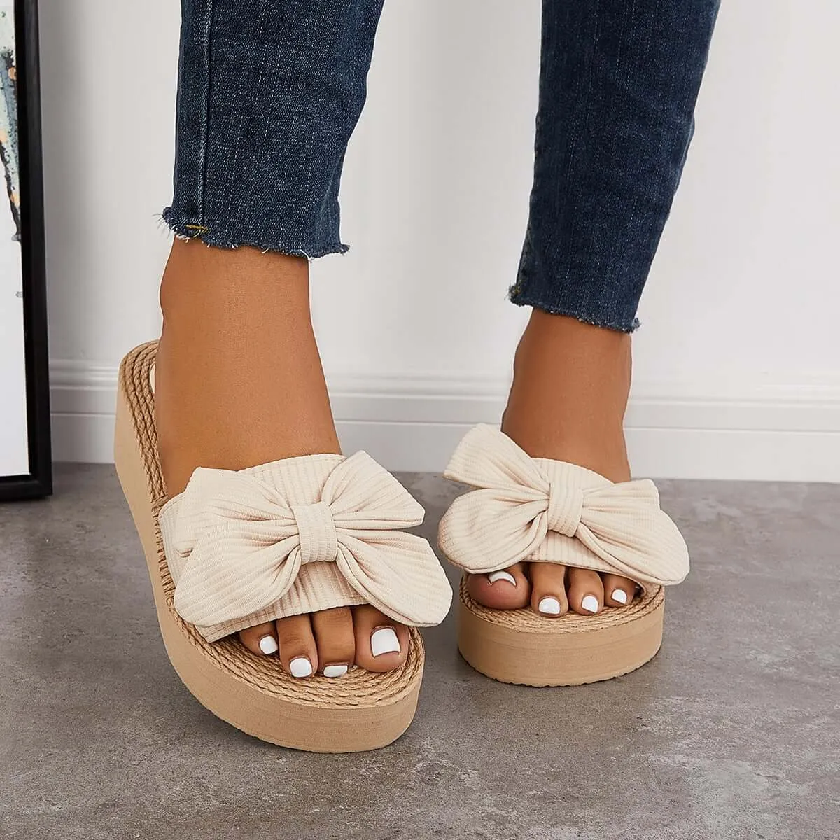 Casual Bowknot Platform Slippers Slip on Slide Sandals sold by Tinstree product image thumbnail 5