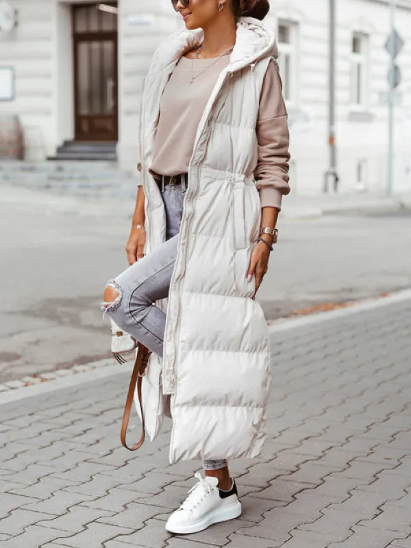 Women's Long Vest Hooded Sleeveless Puffer Vest Padded Coat Winter Outerwear sold by Tinstree