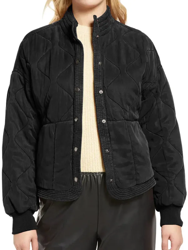 Women Drop Shoulder Quilted Lightweight Jackets Long Sleeve Stand Collar Outwear sold by Tinstree
