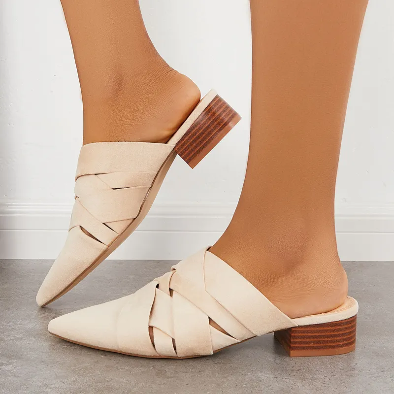 Point Toe Block Low Heel Mule Shoes Slip on Loafers sold by Tinstree