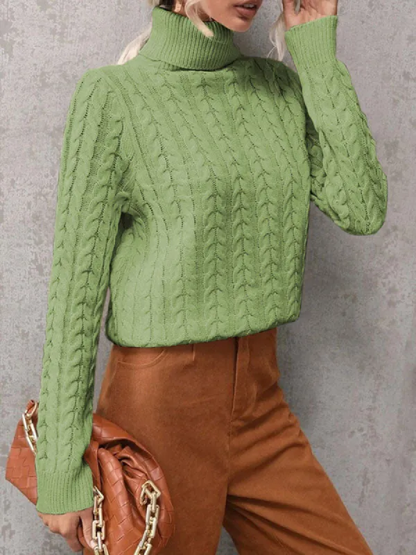 Women Turtleneck Sweaters Long Sleeve Pullover Cable Knit Sweaters Soft Jumper sold by Tinstree