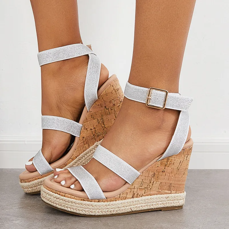 Casual Open Toe Platform Wedges Anke Strap Cork Heel Sandals sold by Tinstree
