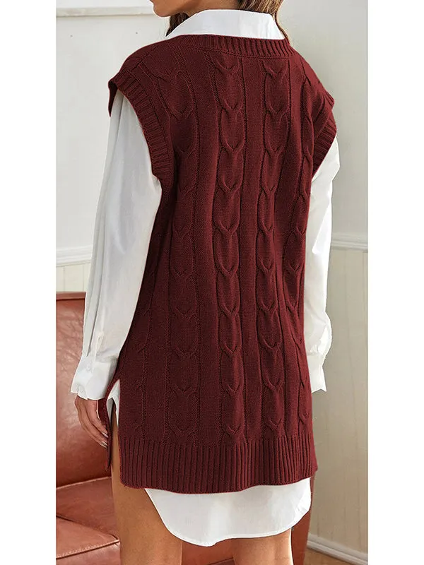 Women Oversized V Neck Cable Knit Sweater Vest Tunic Sleeveless Pullover Top sold by Tinstree product image thumbnail 3