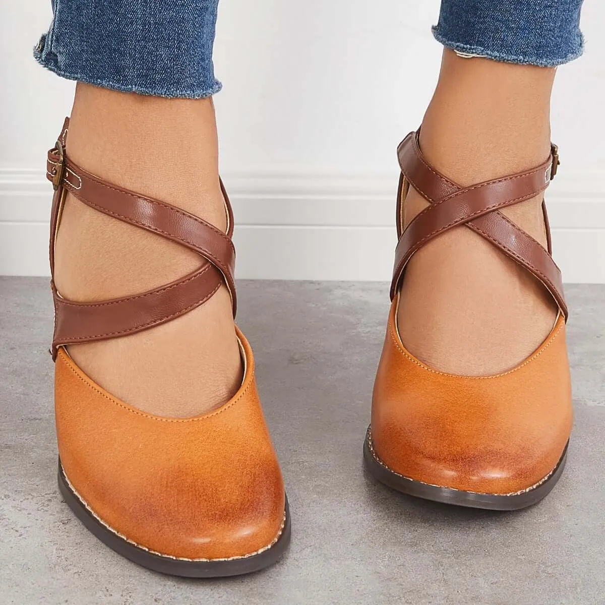 Vintage Color Block Chunky Mid Heels Shoes sold by Tinstree product image thumbnail 2