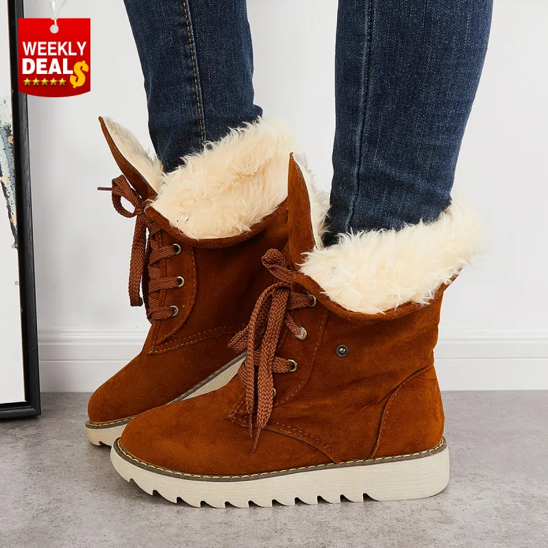 Non Slip Ankle Snow Booties Faux Fur Mid Calf Warm Boots sold by Tinstree