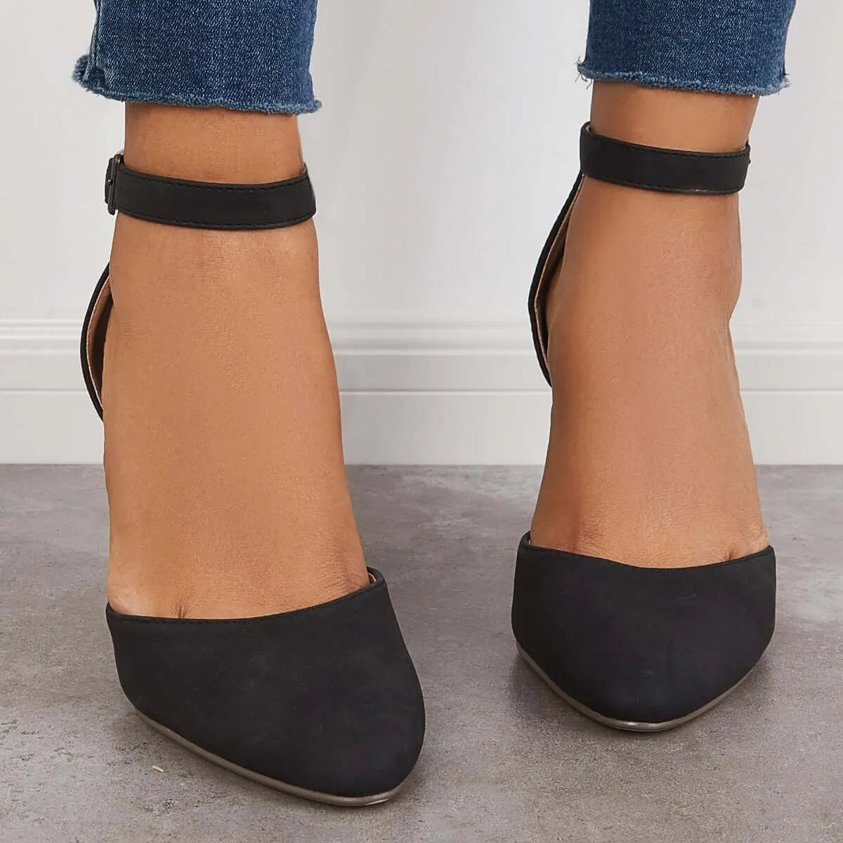 Classic Ankle Strap Wedges Pointed Toe Stacked Heel Dress Pumps sold by Tinstree product image thumbnail 2