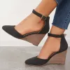 Classic Ankle Strap Wedges Pointed Toe Stacked Heel Dress Pumps sold by Tinstree
