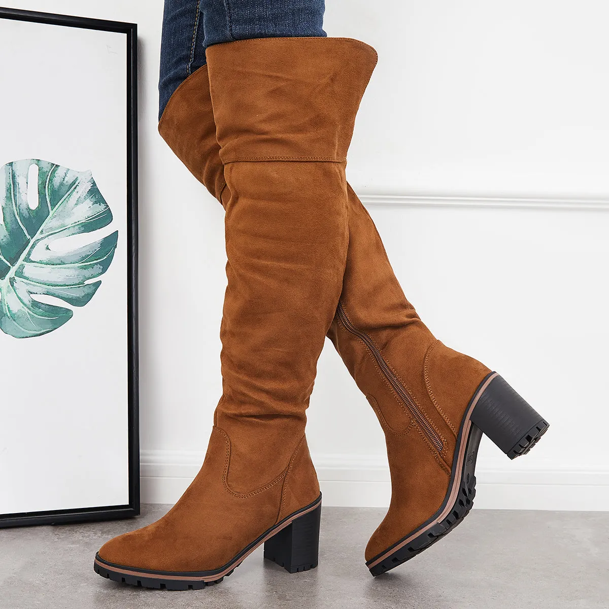 Stretch Over The Knee Thigh High Boots Platform Chunky Heel Boots sold by Tinstree product image thumbnail 4