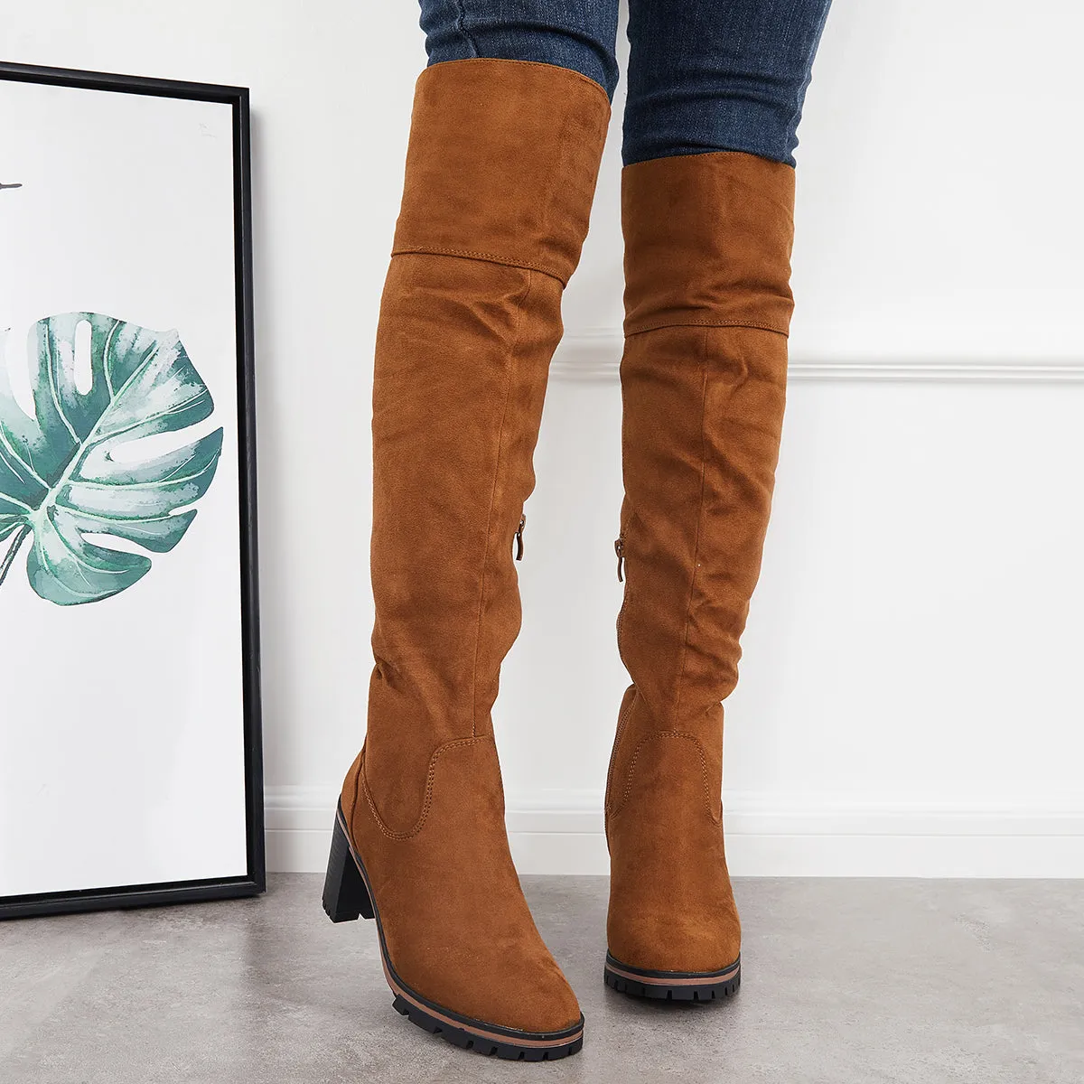 Stretch Over The Knee Thigh High Boots Platform Chunky Heel Boots sold by Tinstree product image thumbnail 2