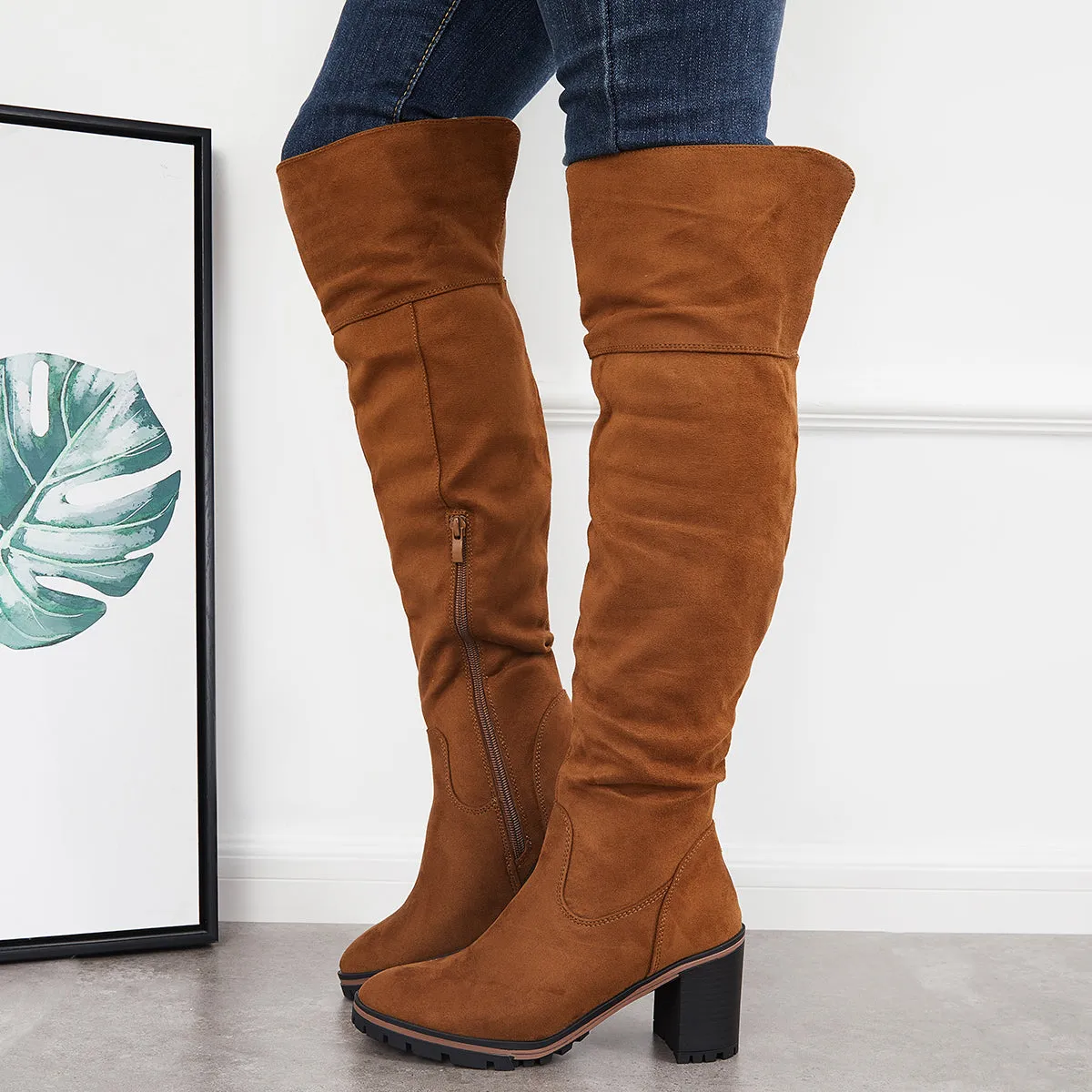 Stretch Over The Knee Thigh High Boots Platform Chunky Heel Boots sold by Tinstree product image thumbnail 3