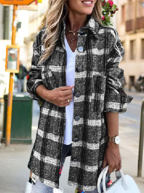 Women Plaid Shirts Jacket Shacket Coats Casual Button Down Long Sleeve Blouses Tops sold by Tinstree