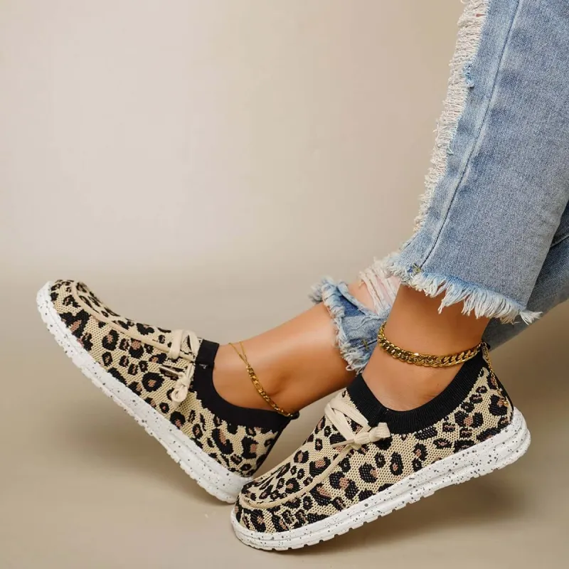 Leopard Mesh Knit Sneakers Slip on Walking Shoes sold by Tinstree