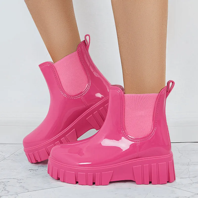 Round Toe Platform Lug Sole Chelsea Boots Slip on Ankle Boots sold by Tinstree