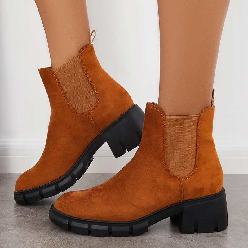 Platform Chunky Heel Ankle Boots Lug Sole Chelsea Booties sold by Tinstree