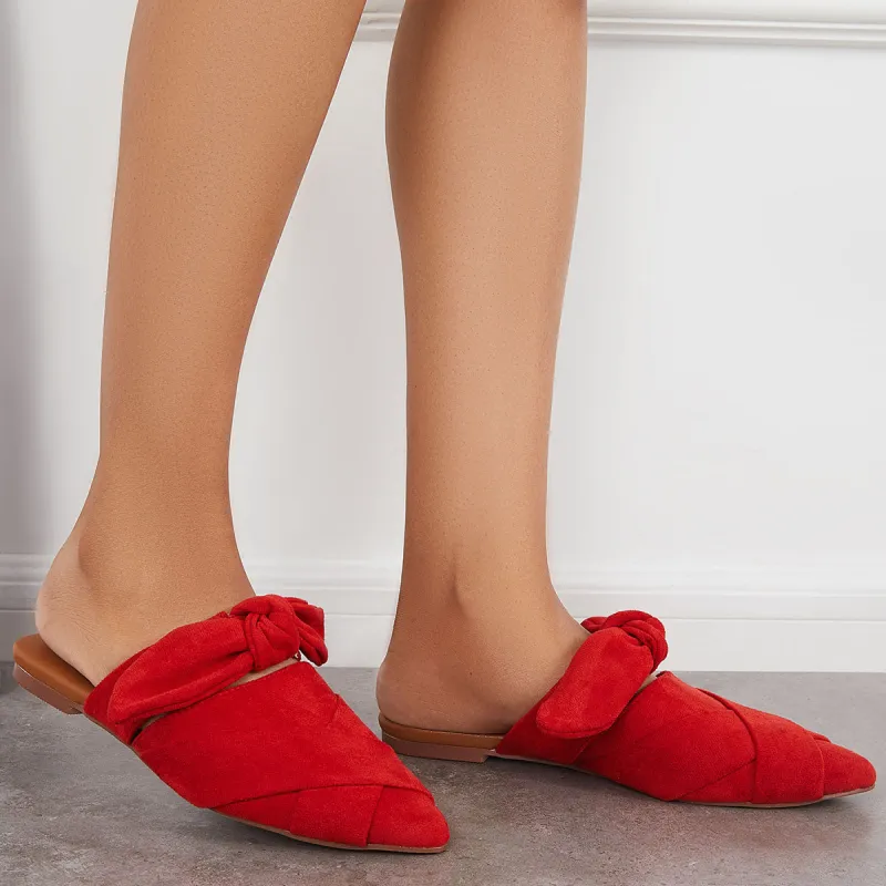 Bowknot Flat Mules Pointed Toe Slip on Backless Flat Shoes sold by Tinstree