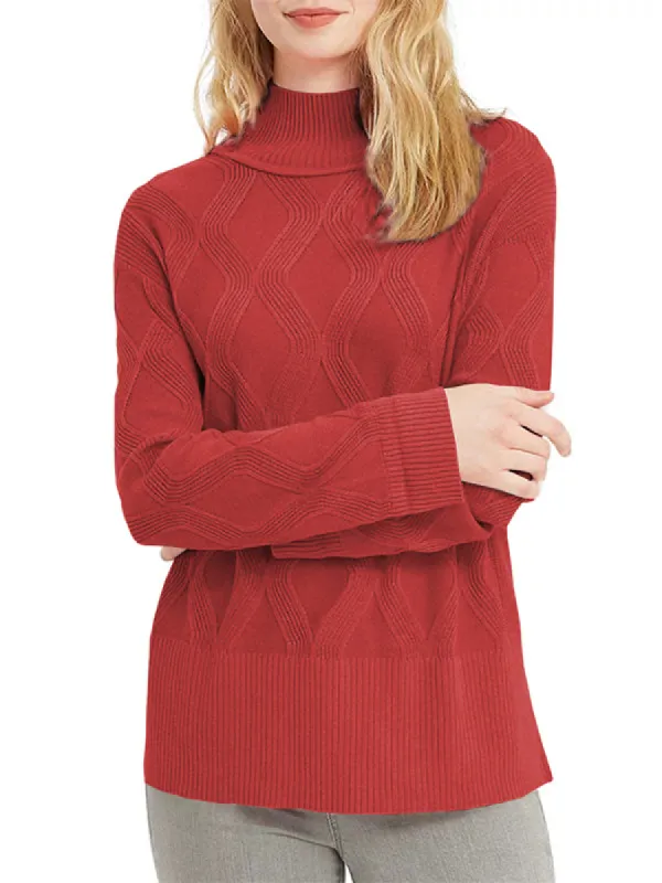 Women Turtleneck Long Sleeve Spilt Hem Knit Tunic Pullover Sweater Tops sold by Tinstree