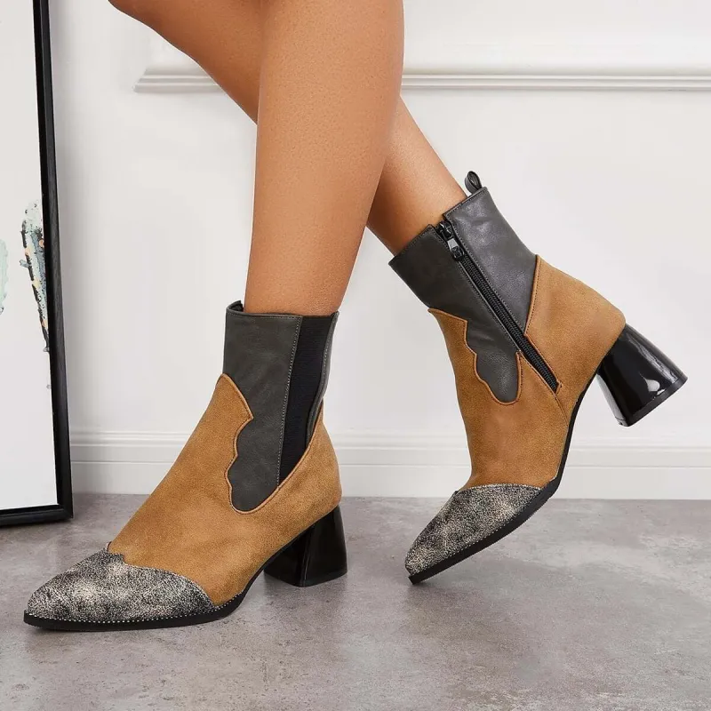Chunky Block Heel Chelsea Booties Western Cowboy Ankle Boots sold by Tinstree