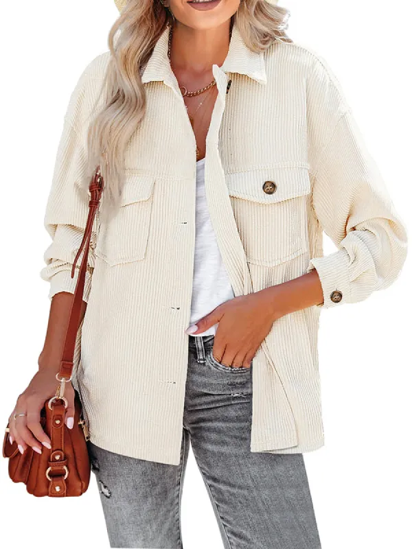 Women Corduroy Button Down Shirts Long Sleeve Oversized Jacket Shacket Coat sold by Tinstree
