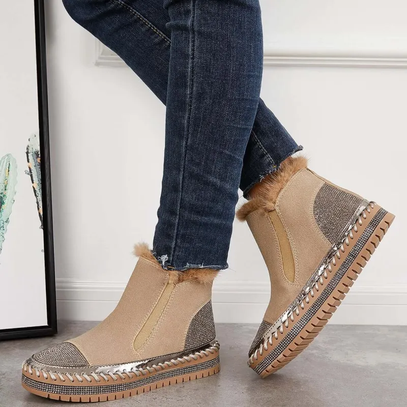 Warm Fur Lined Slip on Loafers Non Slip Ankle Boots sold by Tinstree