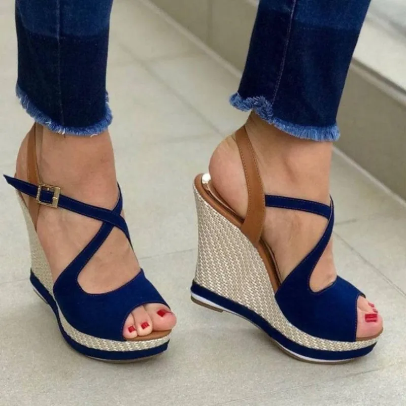 Criss Cross Espadrille Platform Wedges Peep Toe Anle Strap Sandals sold by Tinstree