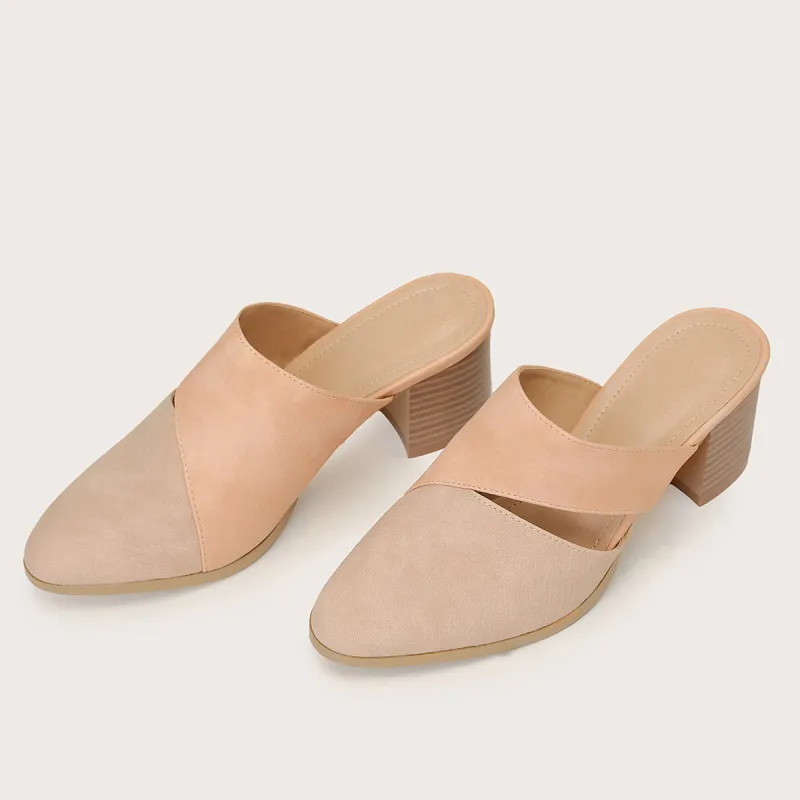 Pointed Toe Chunky Heel Mules Slip on Backless Loafer Shoes sold by Tinstree