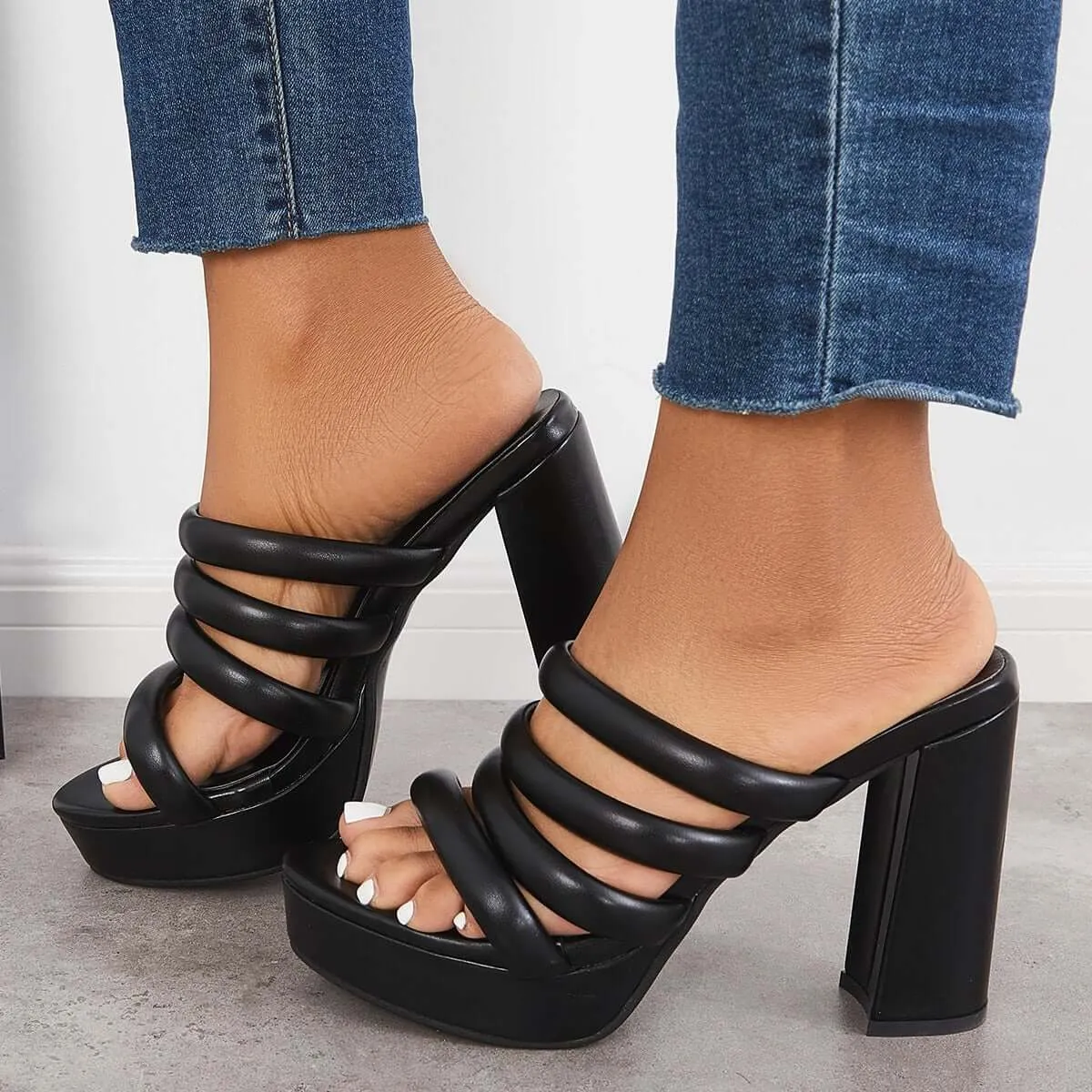 Platform Chunky High Heels Slip on Backless Dress Sandals sold by Tinstree product image thumbnail 4