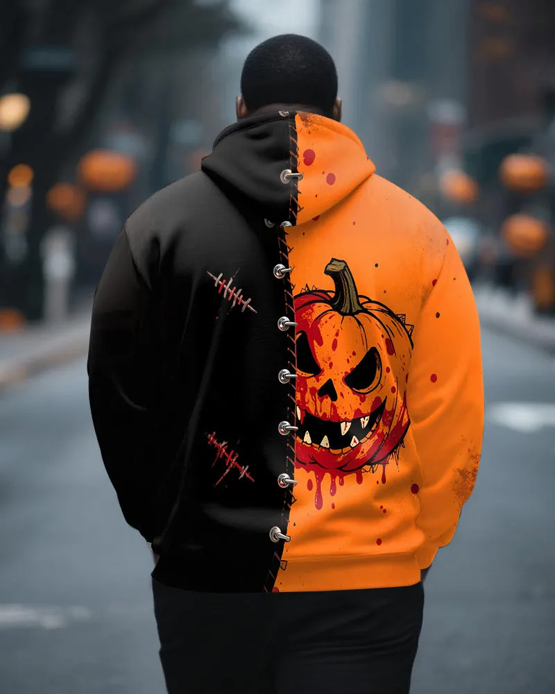 Big & Tall Men's Halloween Pumpkin Goggy Stitching Print Zipper Cardigan Hoodie sold by Biggmans product image thumbnail 2