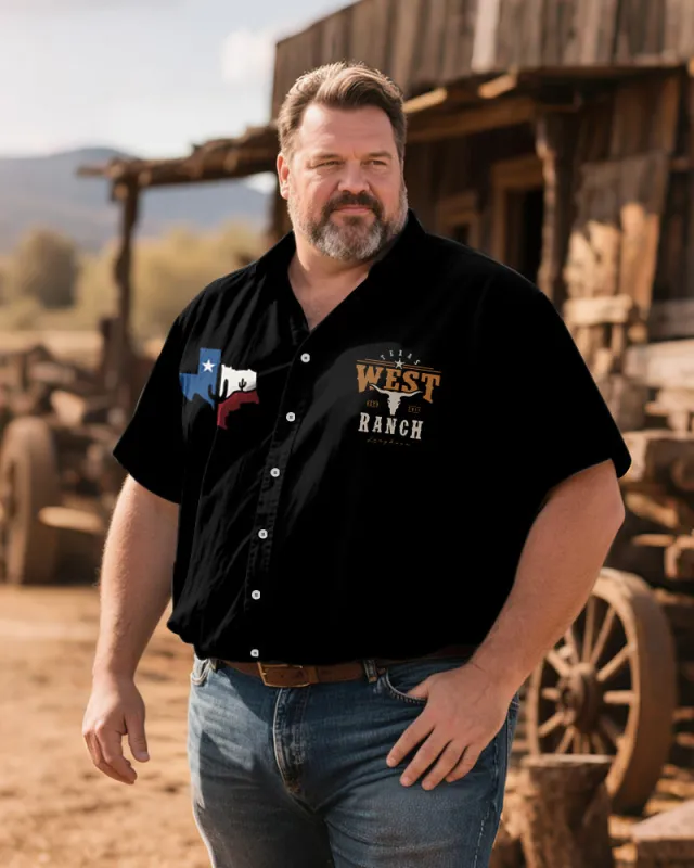 Big & Tall Men's Western Denim Printed Short Sleeve Shirt sold by Biggmans